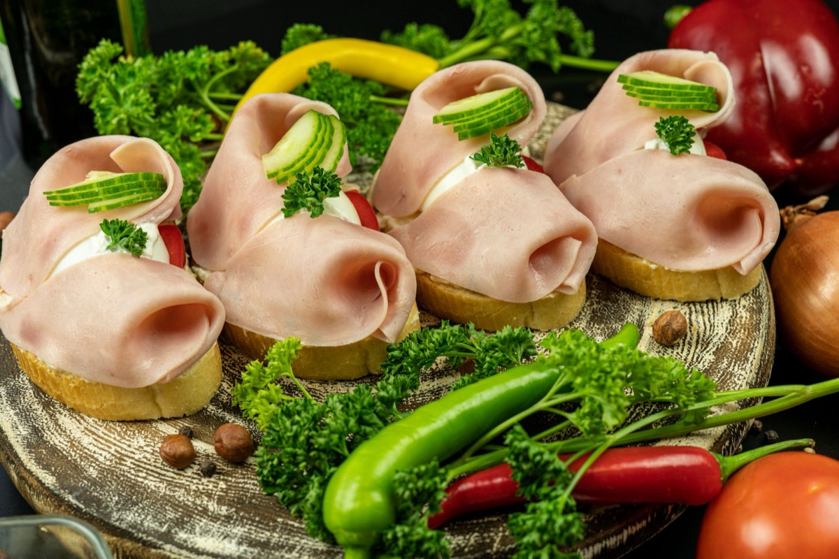 Close-up of ingredients used in a Cuban sandwich