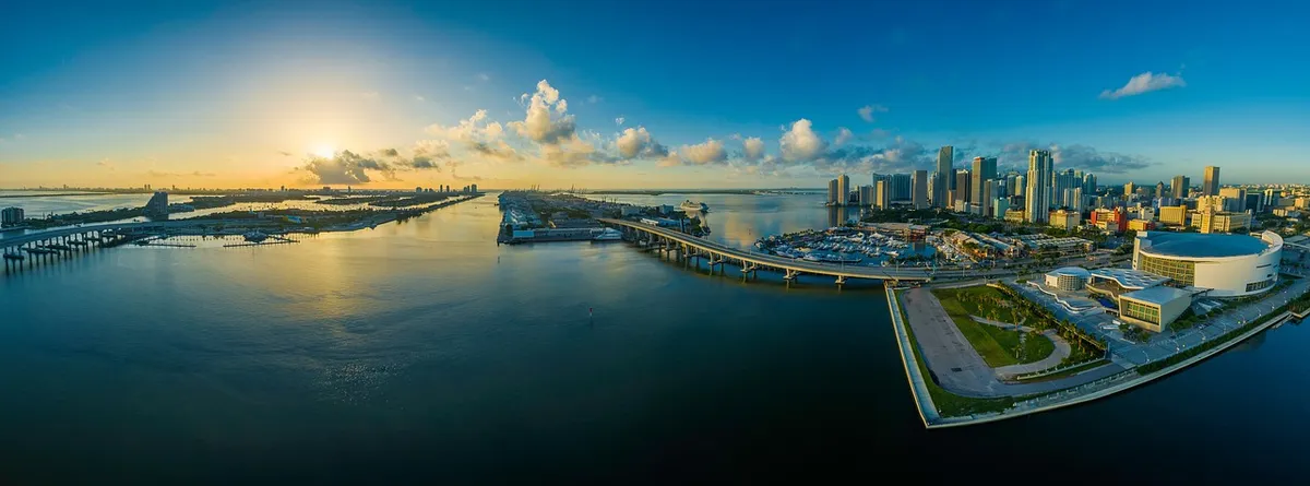 panorama, miami, city, nature, skyline, buildings, structures, infrastructures, cityscape, panoramic, waterfront, florida, water, usa, architecture, america, su